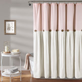 Lush Decor front view of blush and off-white shower curtain showing color block benefit
