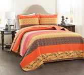 Lush Decor quilt front view showing vibrant stripes and boho appeal