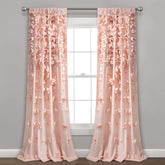 Lush Decor front panel in blush showing full curtain and bows, adds soft feminine style