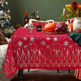 LUSHVIDA front view of Christmas tablecloth showing full festive design and table protection