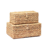 LUSYDECO front view showing two rectangular wicker baskets for organized storage