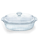 Luvan clear oval casserole front view showing elegant presentation and easy serving