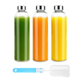 Luxfuel front view of three clear glass bottles showing sleek design and easy storage