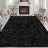 Luxturiy front view of 6x9 black rug showing plush surface and styling benefit