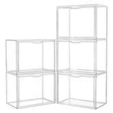 LXLXXL front view of five acrylic display cases showing clarity and organized storage benefit