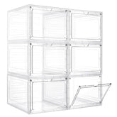 LXLXXL front view of six-pack clear storage bins showing organized stack and labels for easy sorting