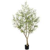 LYERSE front view showing full 7ft faux olive tree and lush foliage benefit decor