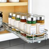LYNK PROFESSIONAL front view of chrome pull-out spice rack shows tidy vertical storage