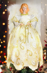 Lyrransy angel topper front view showing elegant gold and white styling