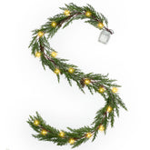 LZNPA cedar garland front view showing full length and warm lights