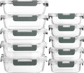 M MCIRCO front view of 10-pack containers showing gray lids and glass bodies, organized benefit