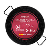Machika paella pan front view showing wide surface and even cooking benefit