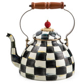 MACKENZIE-CHILDS front view of checkered kettle adds visual charm
