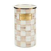 MACKENZIE-CHILDS front view of utensil holder showing mocha check pattern and organization benefit