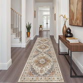 Madane runner front view showing turmeric grey colors and floor protection