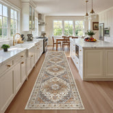 Madane front view of turmeric grey runner showing pattern and entryway refresh