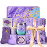 MADDIFY front view of purple gift box showing curated self care set