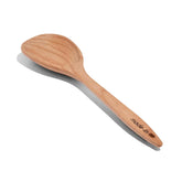 Made In wooden spoon front view showing elegant shape and cookware-safe design