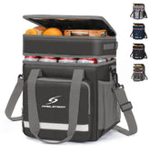 Maelstrom front view grey lunch tote showing compact organized design and portability