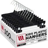 Mainetti front view of 100-pack black hangers showing neat packaging and value