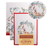 Maison d' Hermine front view showing three towel designs and elegant packaging benefit: instant kitchen upgrade