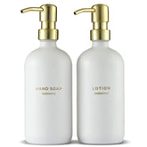 MaisoNovo front view of two clear dispensers showing elegant countertop styling