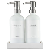 MaisoNovo front view of white dispensers showing clean countertop benefit