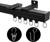 MaKefeile front view of full 9–12ft black ceiling track showing sleek finish and strength
