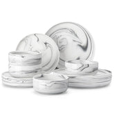 MALACASA front view of full grey dinnerware set shows clean modern design and durability