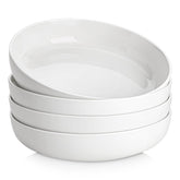 MALACASA front view of set of four white pasta bowls showing clean modern look and versatility