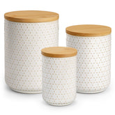 MALACASA front view of three ceramic canisters showing sizes and elegant finish