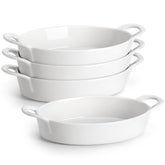 MALACASA front view of oval baking dish showing shape and elegant white finish advantages