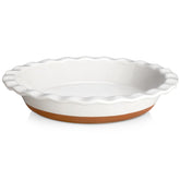 MALACASA front view of 9-inch pie pan showing sturdy stoneware and fluted rim for easy serving