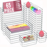 Manalete front view of clear organizer set showing all trays, keeps items visible
