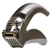 MANNKITCHEN front view of garlic press showing sturdy double-lever benefit