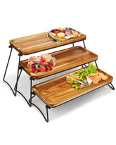 Manspdier front view three tier stand showing natural wood and tall presentation