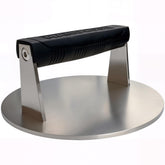 Manucode front view of stainless steel press showing sleek surface and benefit of easy cleanup
