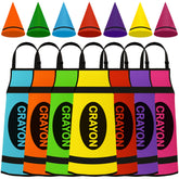 Maqiauly front view showing seven colorful aprons for coordinated groups
