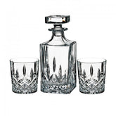 Marquis by Waterford front view of decanter and two glasses showing elegant presentation and clarity