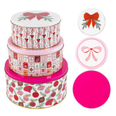 Martha Stewart front view of three festive metal tins showing gift-ready look and protection
