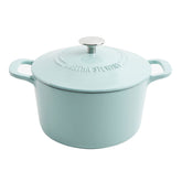 Martha Stewart front view of Dutch oven showing Martha Blue finish and versatile use