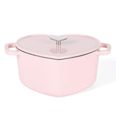 Martha Stewart heart-shaped Dutch oven front view showing pink enamel and handles for stylish serving