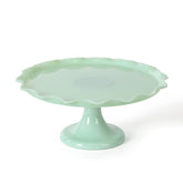 Martha Stewart front view of jadeite cake stand showcasing vintage charm and elevated presentation
