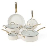 Martha Stewart front view of 10-piece linen white set, stylish and ready