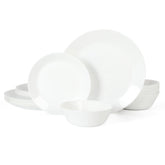 Martha Stewart opalton front view showing full 18-piece set and elegant white finish
