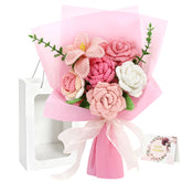 Marvogo front view bouquet showing colorful crochet flowers and lasting charm