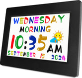 MASSII front display showing colorful time and calendar, easy reading benefit