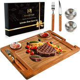 MAVOTER front view of acacia steak board showing natural grain and finish for elegant serving