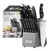 McCook front view of knife block and full 15-piece set showing organized storage and convenience
