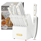 McCook front view of white knife block showing neat organized storage and space-saving benefit